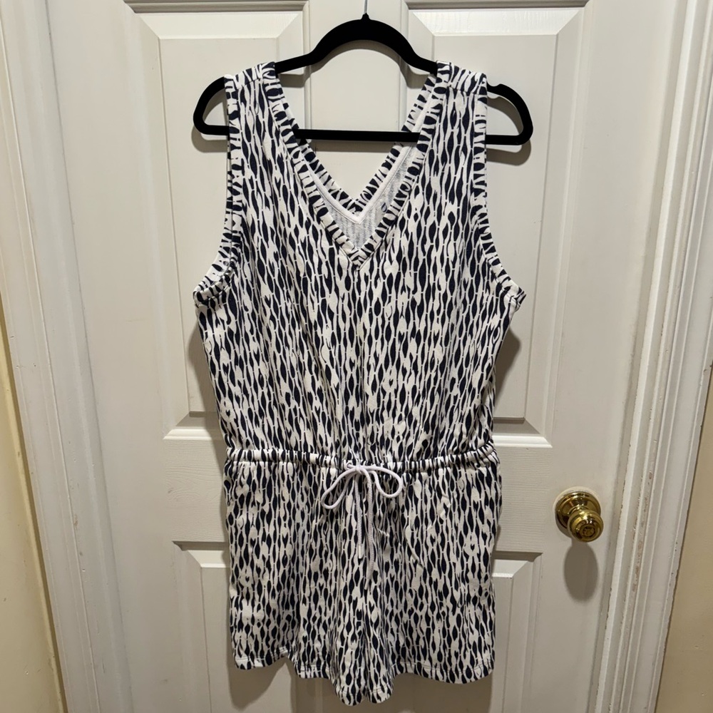 LOFT Navy blue and white romper